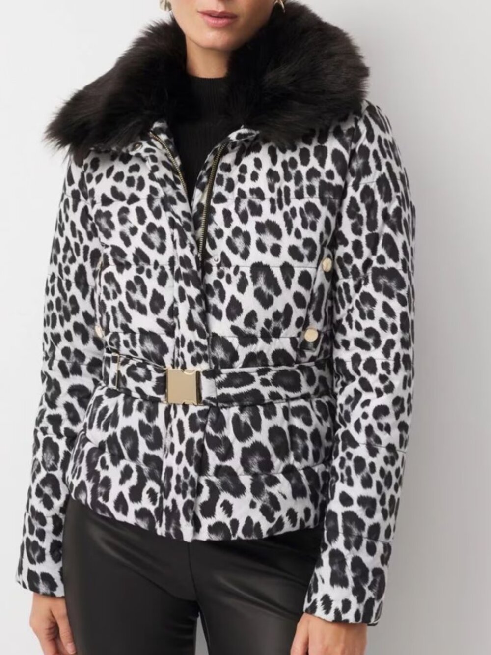 nwt WHITE HOUSE BLACK MARKET LEAPORD SKI FAUX FUR PUFFER COAT S